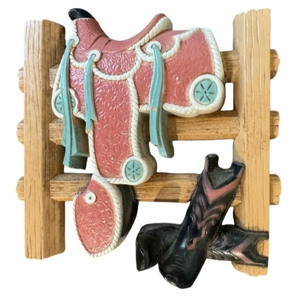 Homco Home Interiors Wall Plaques Decor Western Boots Saddle Cactus Vintage 1995